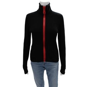 Authier Women Jacket Black Zip High Neck Designer Size 42